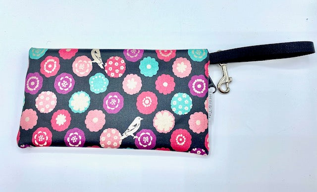 Large Wristlet in Dark Plum Bird Print