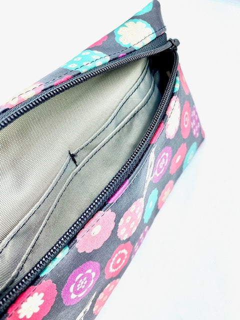 Large Wristlet in Dark Plum Bird Print