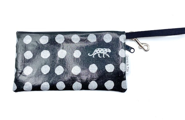 Large Wristlet in Silver Spots Leopard