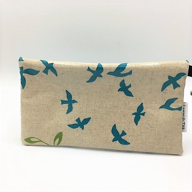 Large Wristlet in School of Blue Birds