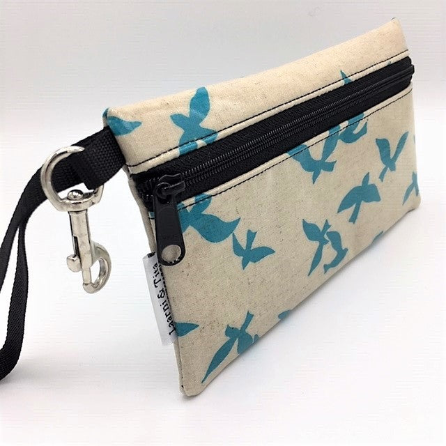 Large Wristlet in School of Blue Birds