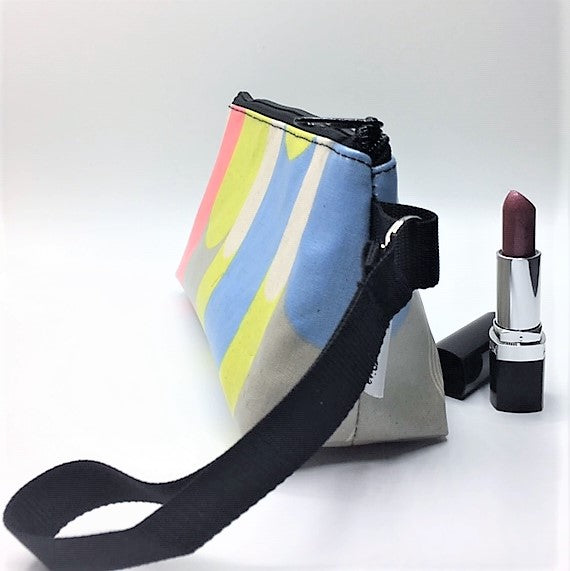 Medium Makeup Bag in Gray Blue and Yellow