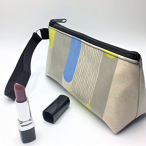 Medium Makeup Bag in Gray Blue and Yellow