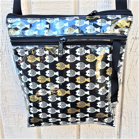 Medium Travel Purse in Gold Fish print