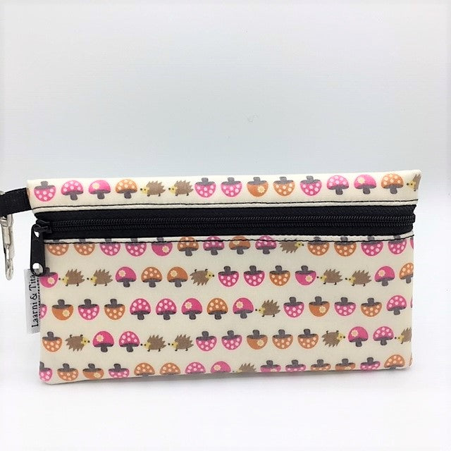 Large Wristlet in Mushroom and Hedgehog