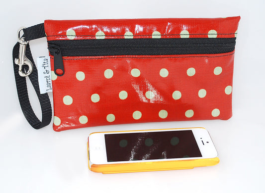 Medium Wristlet in Orange Polka Dot