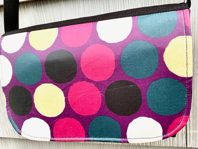 Short Messenger Bag in Purple Gold Dots
