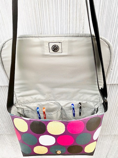 Short Messenger Bag in Purple Gold Dots