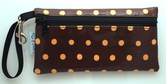 Large Wristlet in Polka Dots brown