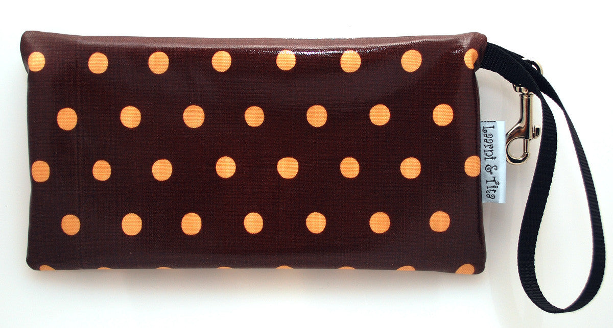 Large Wristlet in Polka Dots brown